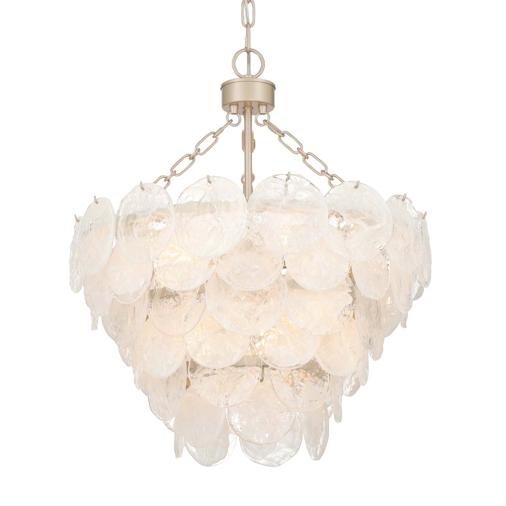 Yep by Golden Lighting Cascada 8-light Pendant in Aegean Silver and Cirrus Cloud Glass